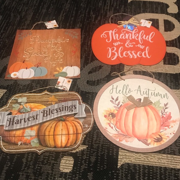 Set of 4 Pumpkin Themed Fall Hanging Wall Decor (Bin 66) - Picture 10 of 10